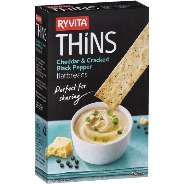 Ryvita Thins Flatbread Cheddar & Black Pepper 125g