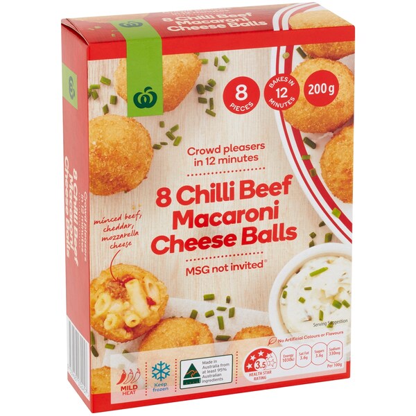Woolworths Chilli Beef Macaroni Cheese Balls 200g