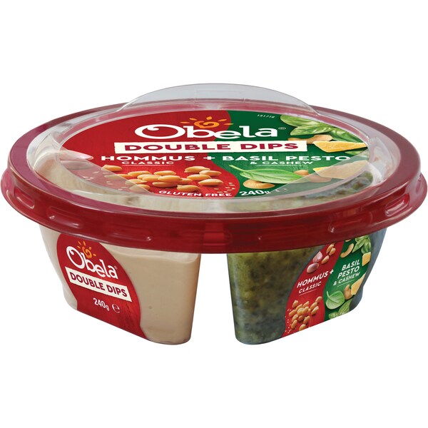 Obela Doubles Hommus & Basil Pesto 240g