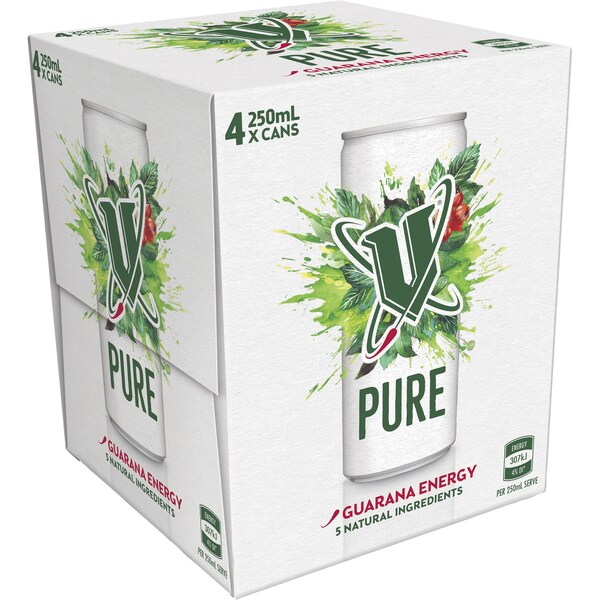 V Energy Pure Guarana 4x250ml Cans