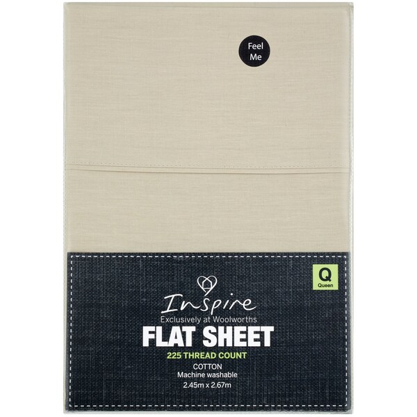 Inspire 225 Thread Count Cotton Flat Sheet Queen Bed Off White Each