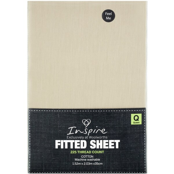 Inspire 225 Thread Count Cotton Fitted Sheet Queen Bed Off White Each
