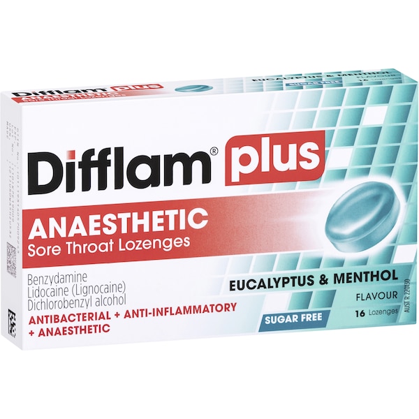 Difflam Plus Anaesthetic Lozenges Menthol & Eucalyptus 16 pack