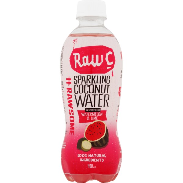 Raw C Sparkling Coconut Water Infused With Water Melon Lime 400ml