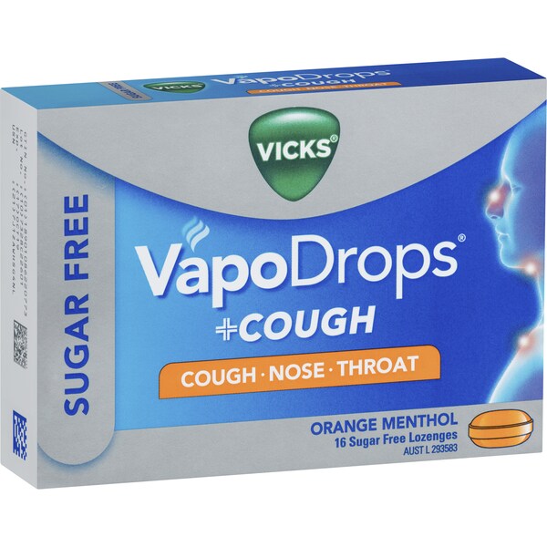 Vicks Vapodrops Cough Sugarfree Orange 16 Pack
