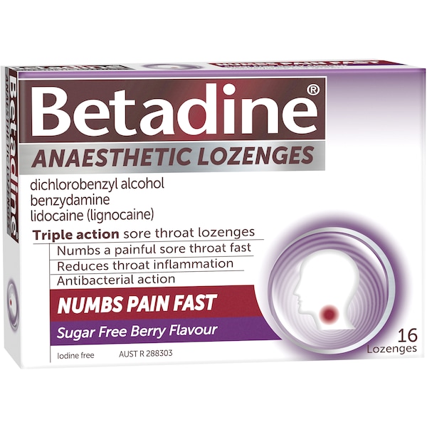 Betadine Anaesthetic Sore Throat Berry 16 Pack