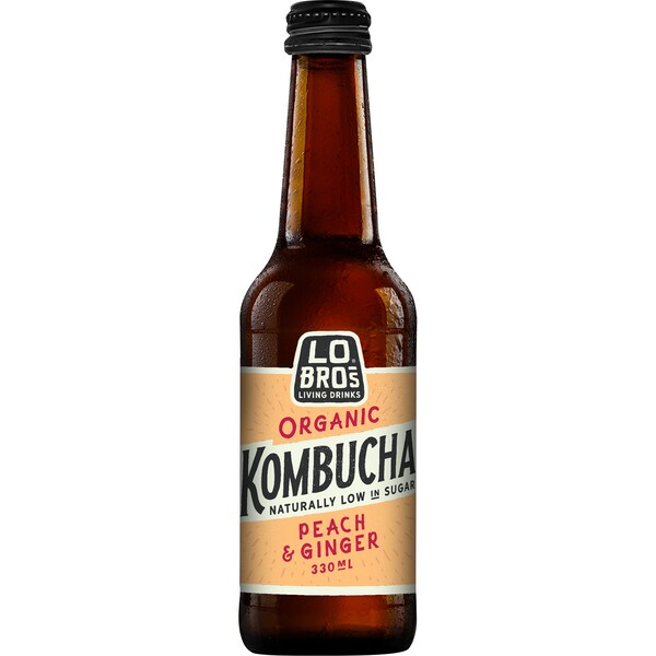 Lo Bros Organic Kombucha Peach & Ginger 330ml