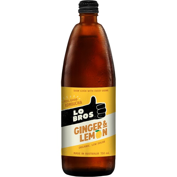 Lo Bros Organic Kombucha Ginger & Lemon 750ml