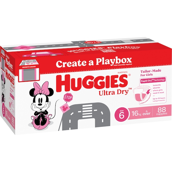 Huggies Ultra Dry Nappies Junior Girls Size 6 88 pack