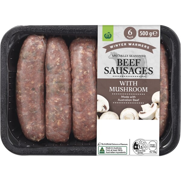 Woolworths Beef Sausage With Mushroom 500g