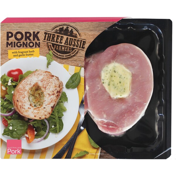 Three Aussie Farmers Pork Mignon With Herb And Garlic Butter 400g