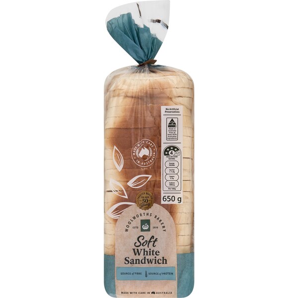 Woolworths Soft White Sandwich Bread 650g
