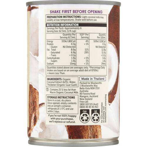 Macro Organic Light Coconut Milk 400ml bunch