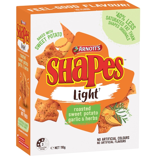 Arnotts Shapes Light Sweet Potato Garlic Herb 110g