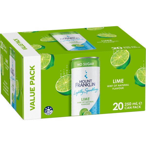 Mount Franklin Lightly Sparkling Cans Lime Value 250mL x 20 pack