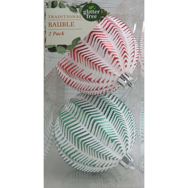 Christmas Traditional Baubles White Red Green 2 pack
