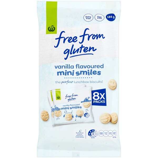 Woolworths Free From Gluten Vanilla Mini Smiles 8 Pack