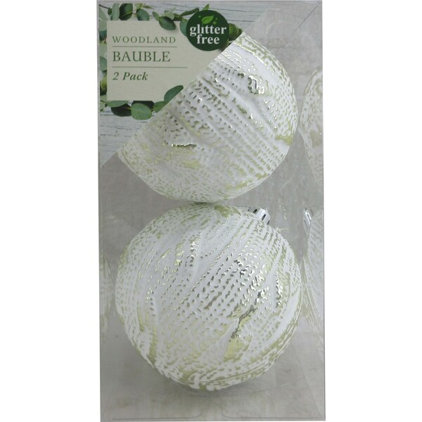 Christmas Woodland Baubles White 2 pack