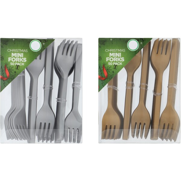 Christmas Mini Forks Silver & Gold 50 Pack