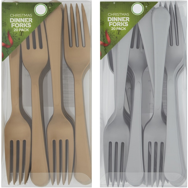 Christmas Gold & Silver Cutlery Forks 20 Pack
