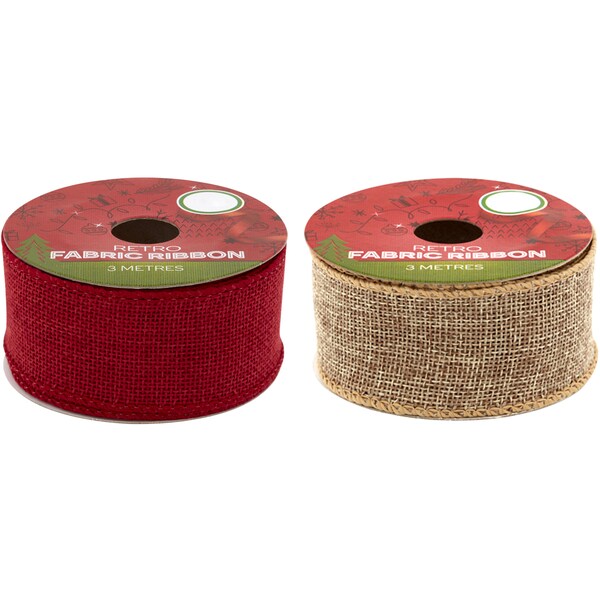 Christmas Retro Fabric Ribbon  3m Each