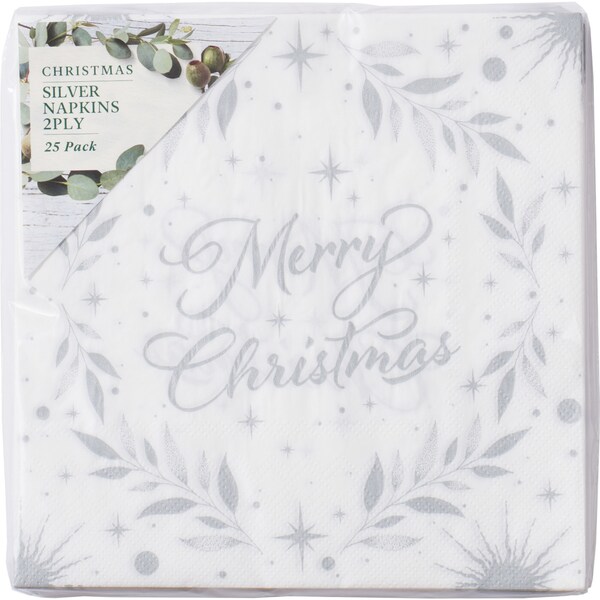 Christmas Silver Napkins 25 pack