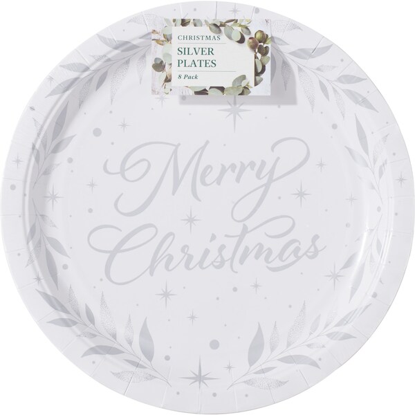 Christmas Silver Plates 8 pack