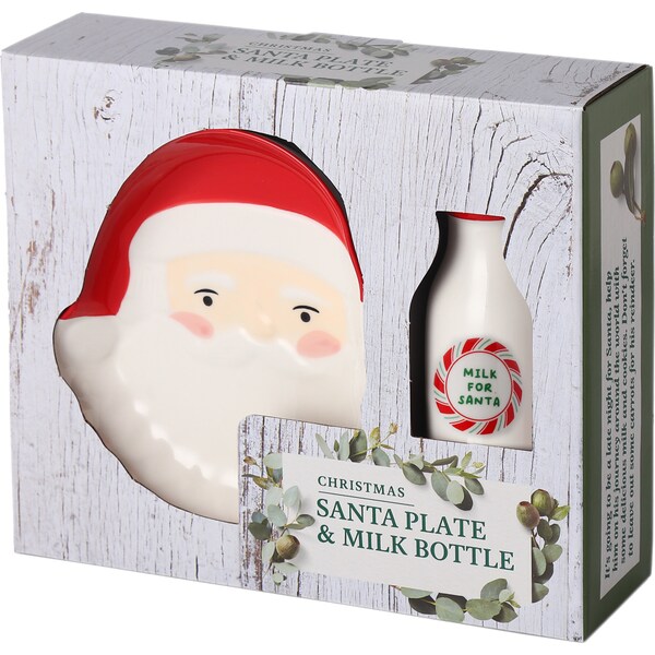 Christmas Santa Snack Plate & Milk Bottle Set each