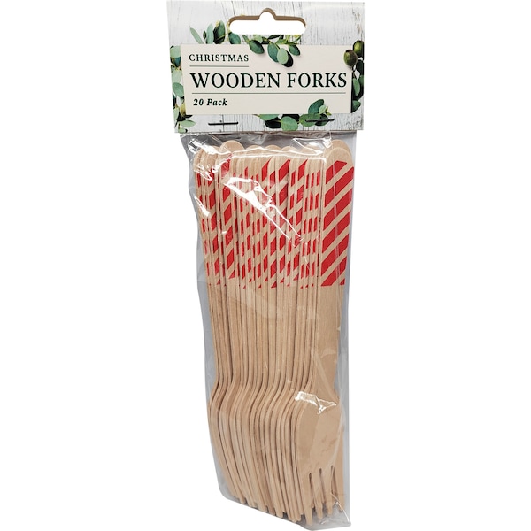 Christmas Wooden Cutlery Forks 20 pack