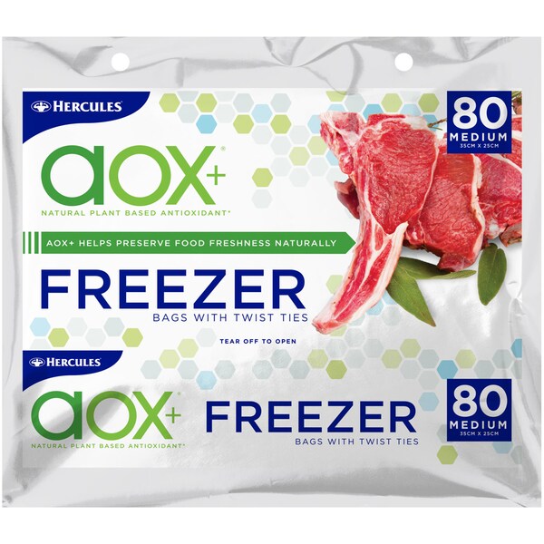 Hercules Aox+ Medium Freezer Bags With Twist Tie 80 Pack