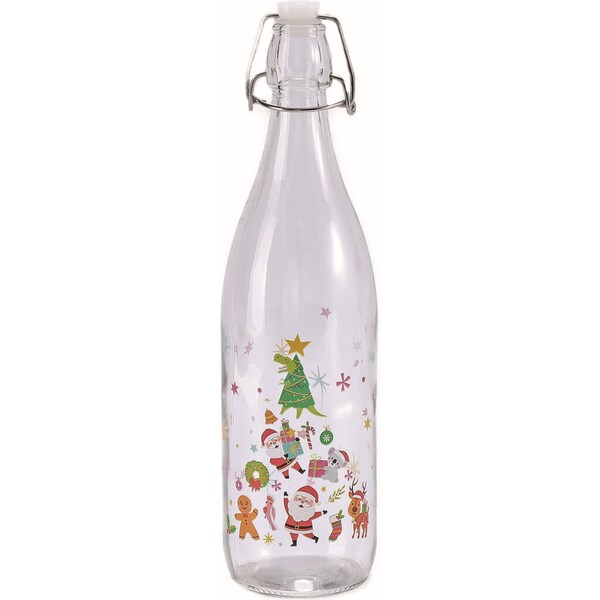 Christmas Glass Bottle With Stopper Novelty 1L each