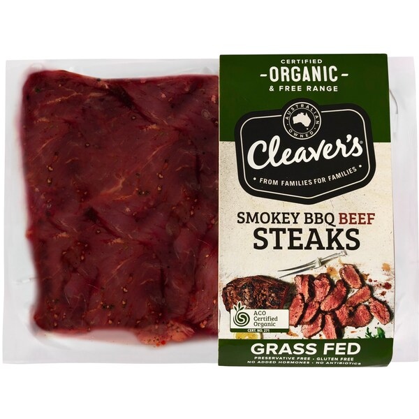 Cleaver's Organic Smokey Bbq Beef Steaks  450g - 850g