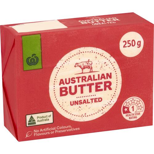Woolworths Australian Butter Unsalted 250g bunch