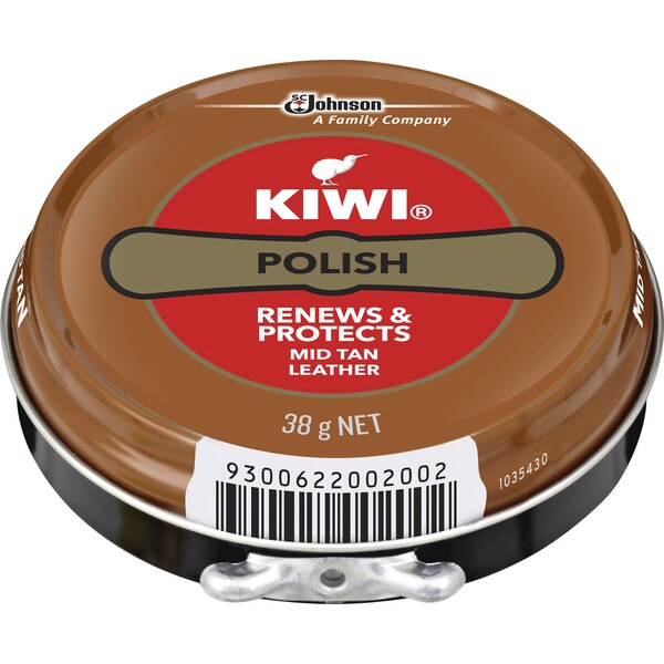 Kiwi Shoe Polish, Renews & Protects Leather Shoes, Mid Tan 38g