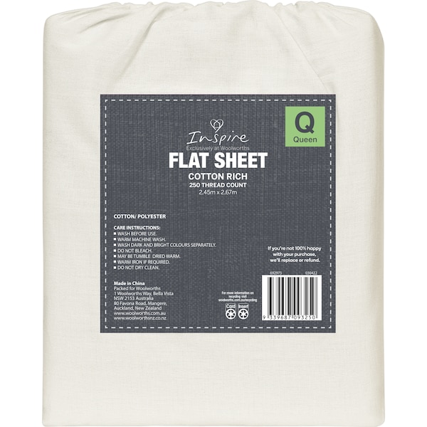 Inspire Flat Sheet Queen Bed Cream / Blue Assorted Each