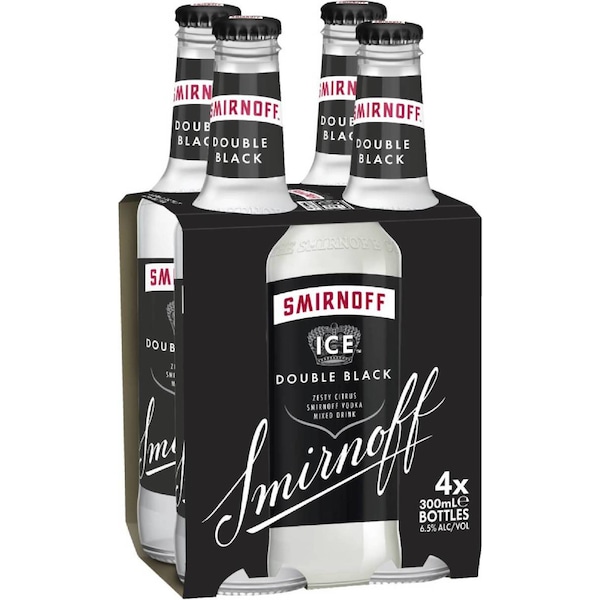 Smirnoff Ice Double Black Vodka Bottles 300mL x 4 pack