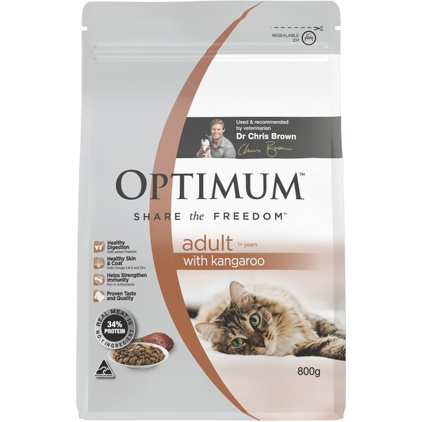 Optimum Dry Cat Food Adult 1+ Years With Kangaroo 800g