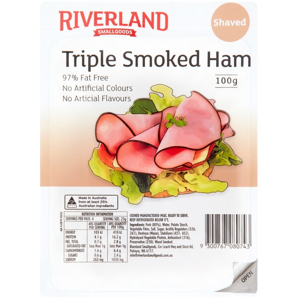 Riverland Triple Smoked Ham Shaved 100g