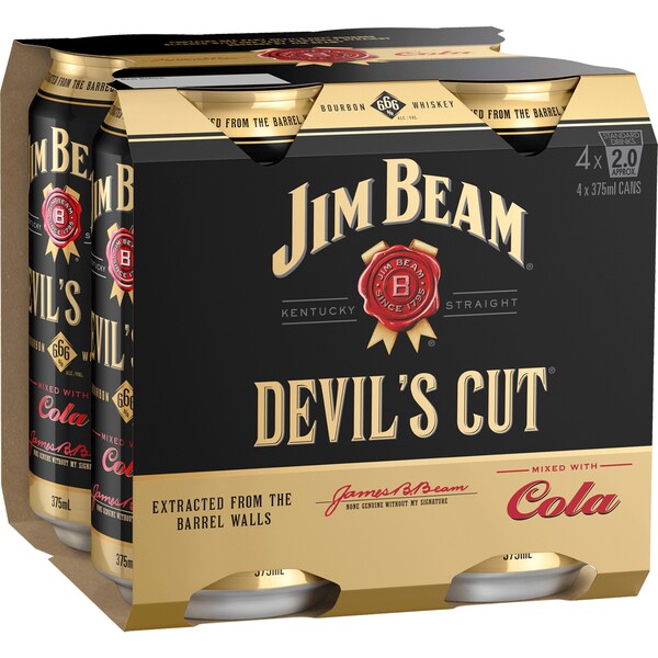 Jim Beam Devil's Cut Bourbon & Cola 6.66% Cans 375mL x 4 pack