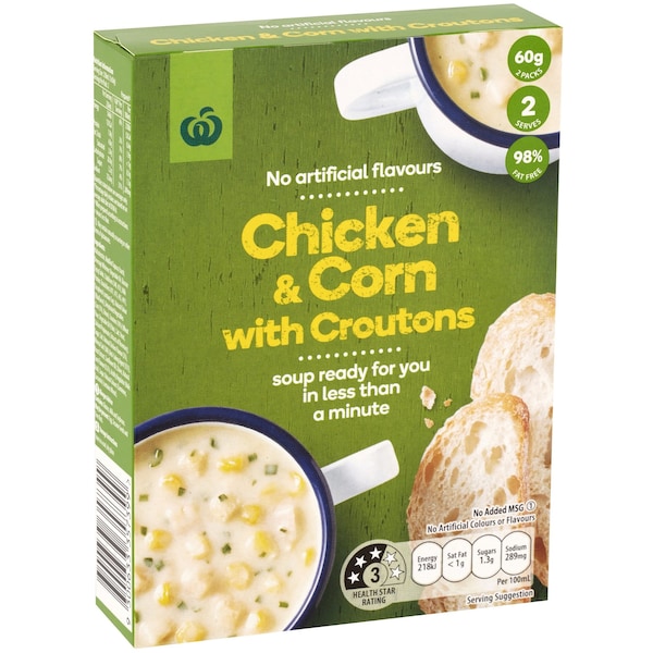 Woolworths Instant Soup Chicken & Corn With Croutons 60G
