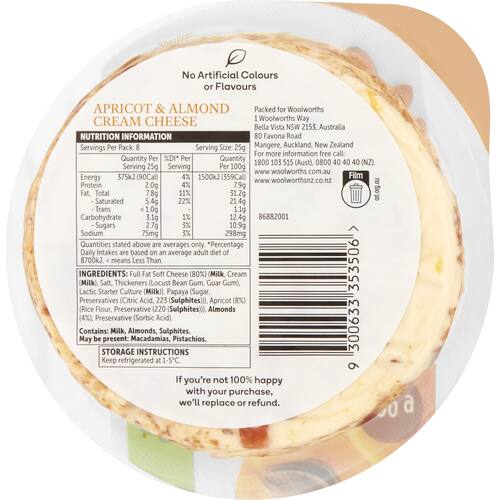 Woolworths Apricot and Almond Cream Cheese 200g bunch