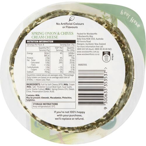 Woolworths Spring Onion and Chive Cream Cheese 200g bunch