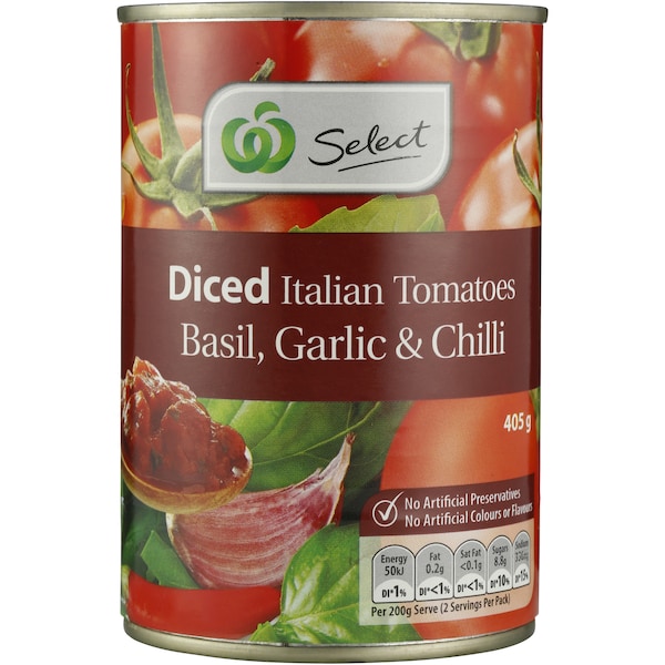 Woolworths Tomatoes Chilli & Fresh Basil 405G