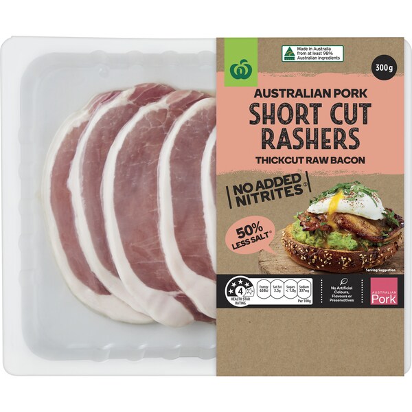 Woolworths Pork Short Cut Rashers 300g