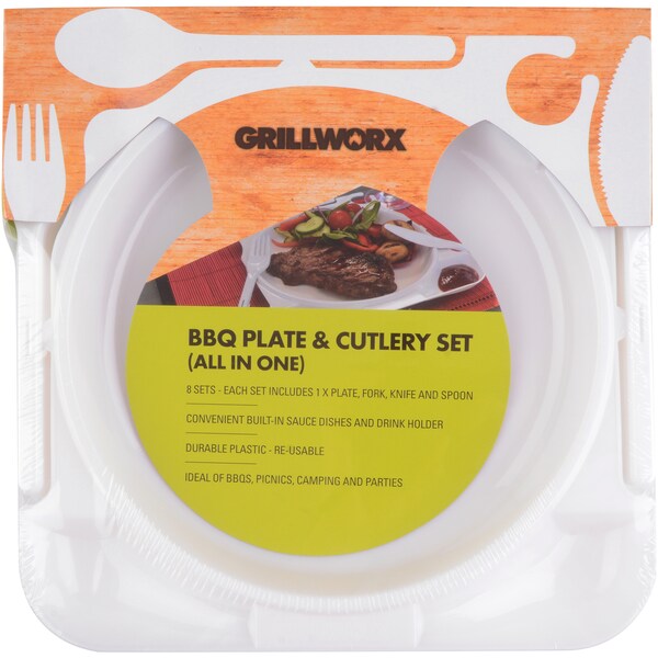 Grillworx Disposable Plate & Cutlery Set 8 Pack