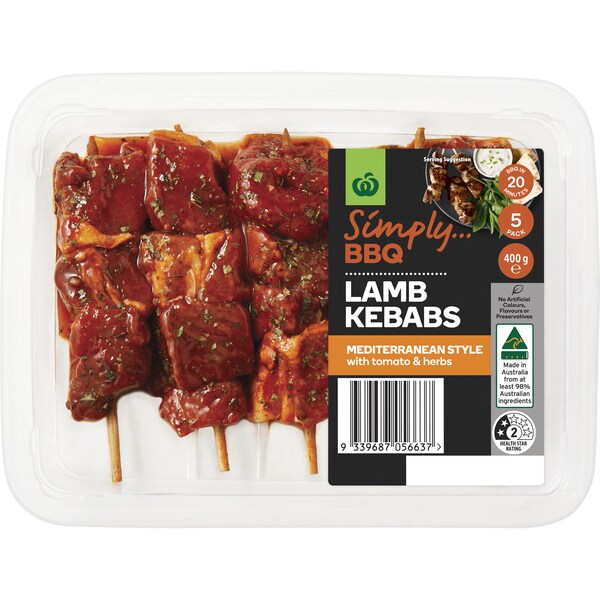 Woolworths Simply Bbq Lamb Kebabs Mediterranean Style 400g