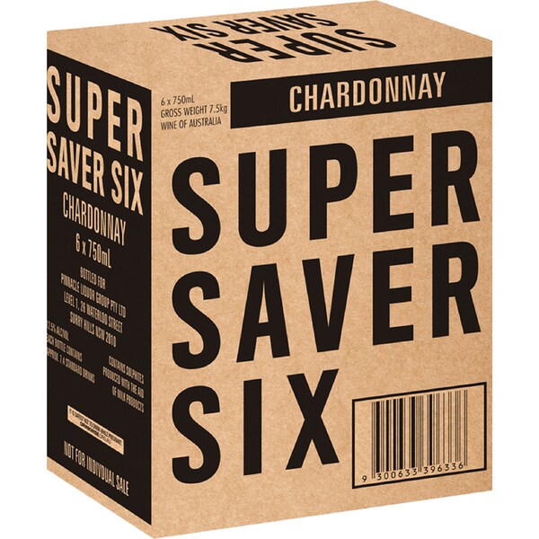 Super Saver Six Chardonnay Bottles 750mL x 6 pack