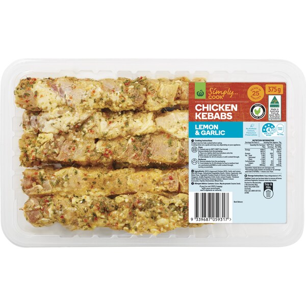 Woolworths Chicken Kebabs Lemon & Garlic 375g