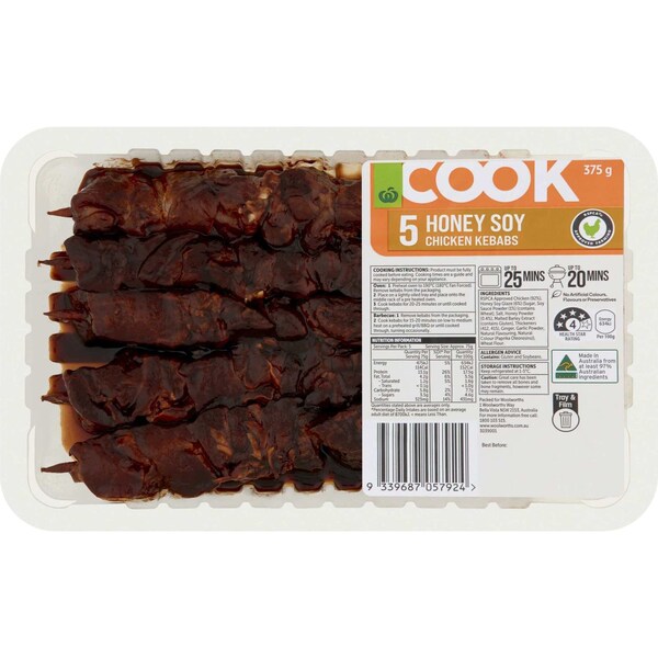 Woolworths Cook Chicken Kebab Honey Soy 375g
