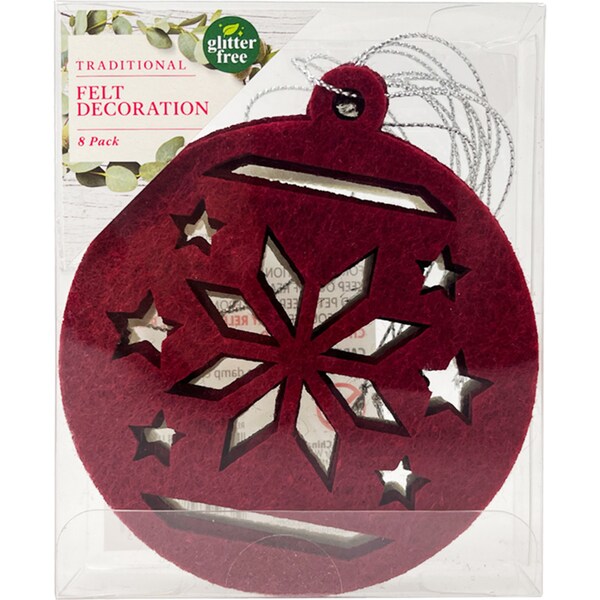 Christmas Traditional Felt Decoration Bauble Red 8 pack